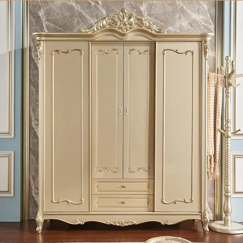 Large Wardrobe Organizer Closet, Customized Wardrobe 4 Doors Bedroom Set Furniture Antique Classic Solid Wood Wardrobe