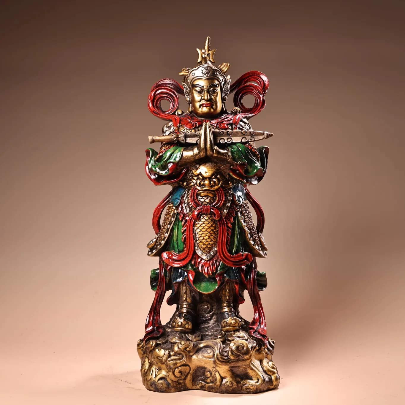 17"Tibetan Temple Collection Old Bronze Painted Veda Bodhisattva Buddha General Wei Tian Door God Guardian God Worship Hall