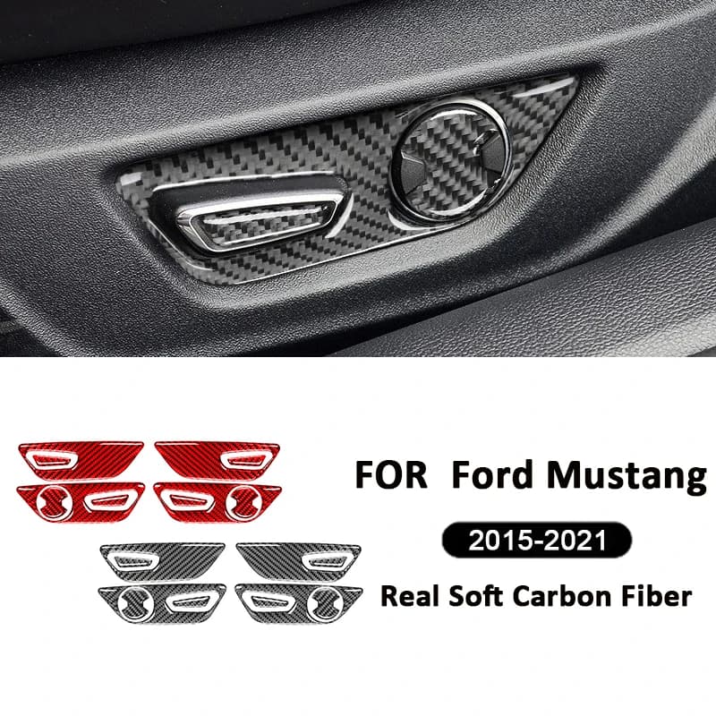 Carbon Fiber Car Seat Adjustment Switch Button Panel Control Cover Trim Interior Decoration Sticker For Ford Mustang 2015-2021