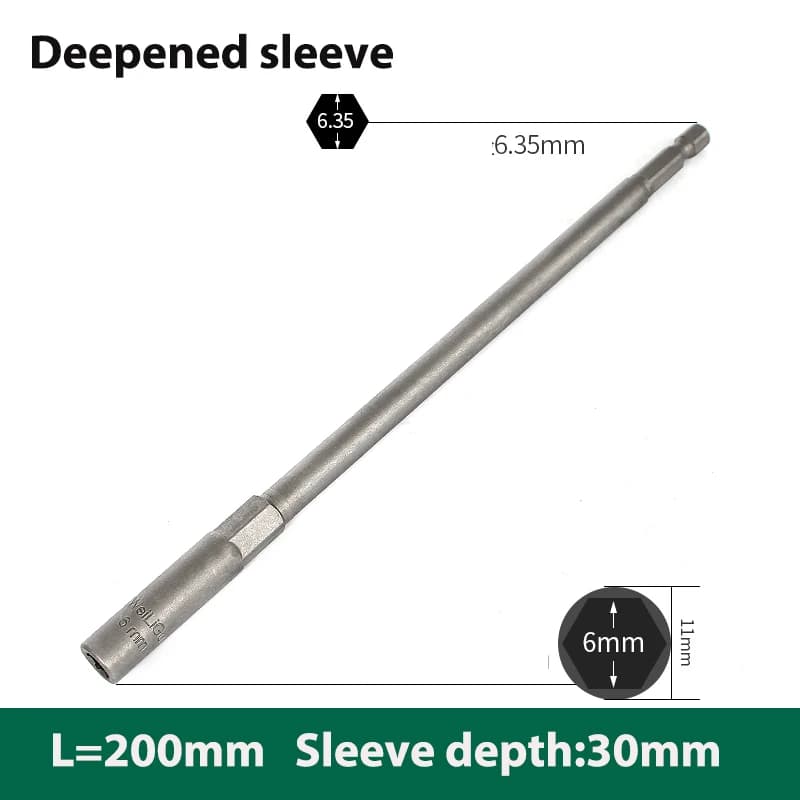 30mm Deep Size 6mm-19mm impact Socket Nonmagnetic Nut Screwdriver for Power Drills Impact Drivers Socket kit length 200mm
