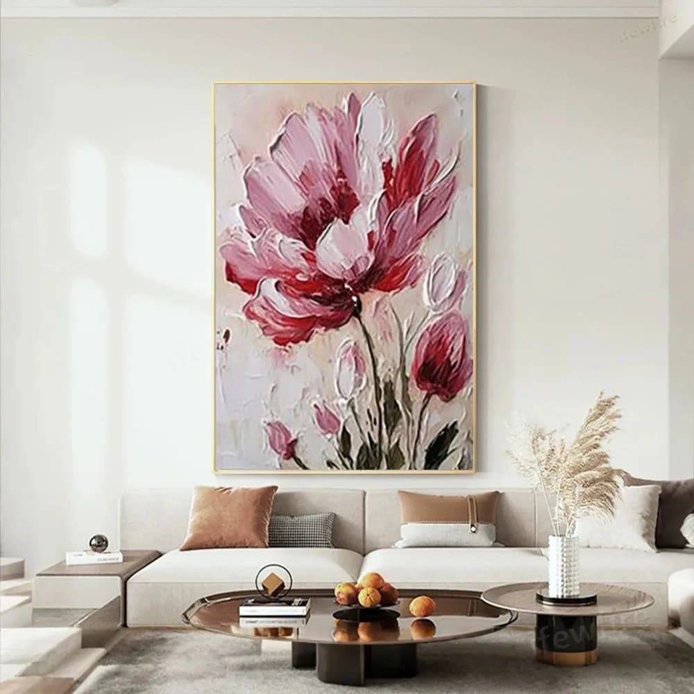 High Quality Modern Flower Hanging Painting Hand Painted Abstract Knife Oil Paintings on Canvas Wall Art for Living Room Decor