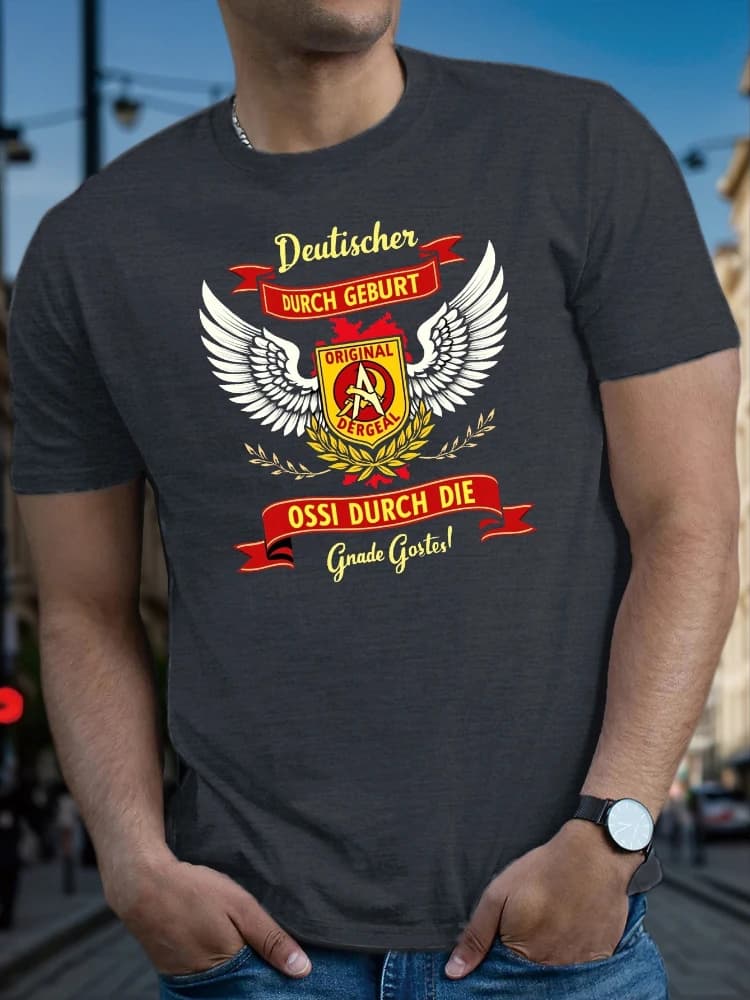 Vintage East Germany Coat of Arms Wings-with Patriotic Red/White/Black/Golden Design-100% cotton printed men's T-shirt.