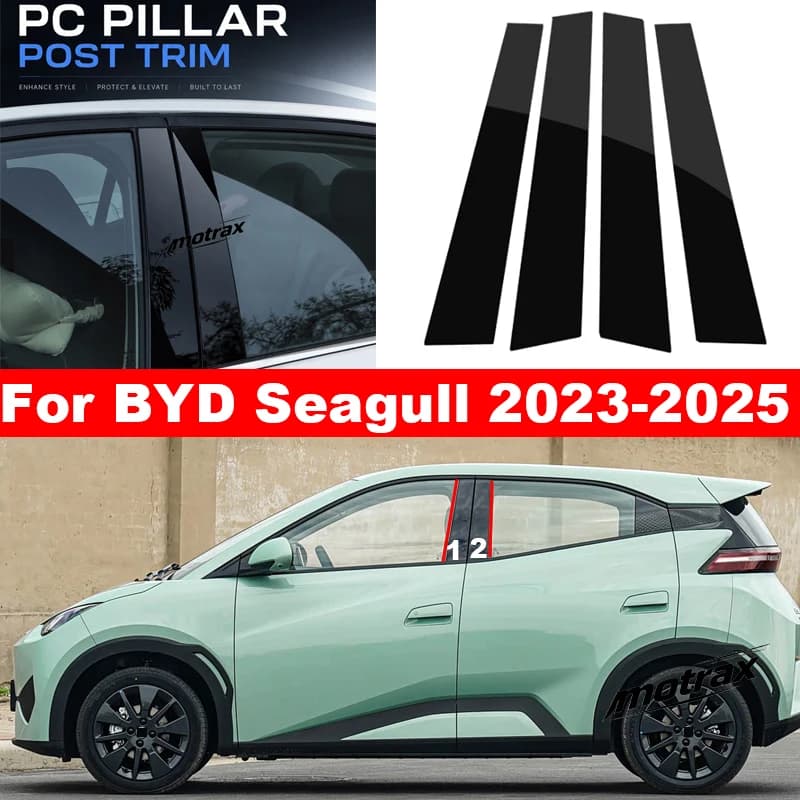 For BYD Seagull 2023 2024 2025 2026 Car Door Window Column B C Pillar Post Cover Trim PC Sticker Decoration Accessories Cover