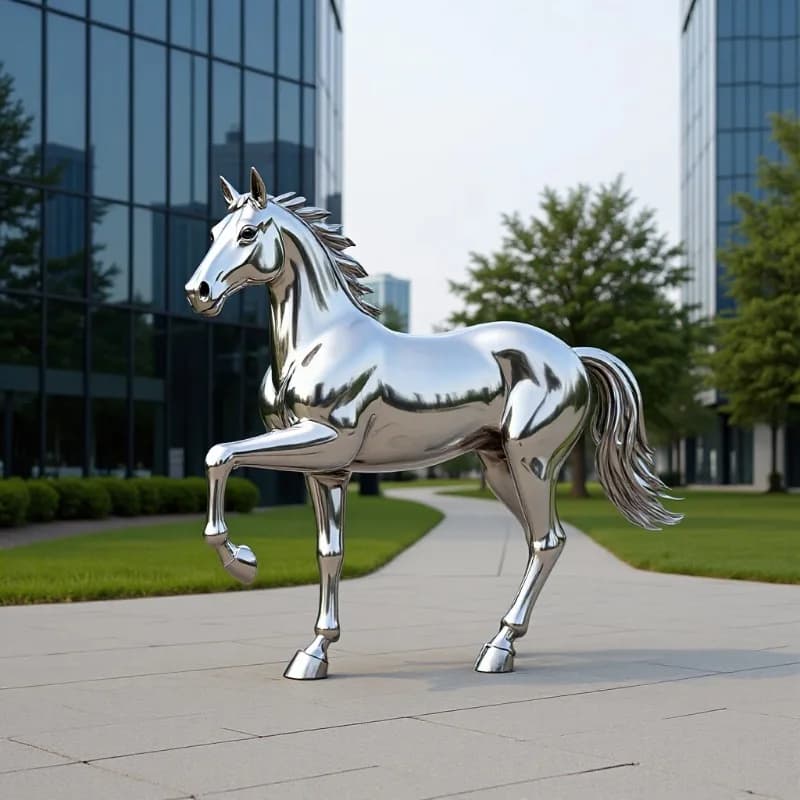 B1 Stainless steel horse sculpture outdoor creative landscape small floor ornament metal white steel animal decoration