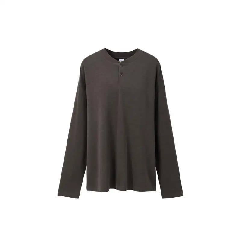 Old Money Style Wool Air‑Padded Long‑Sleeve Outfit 2026 Autumn Premiere Retro Solid‑Tone Henley Neck Shirt Unisex Everyday
