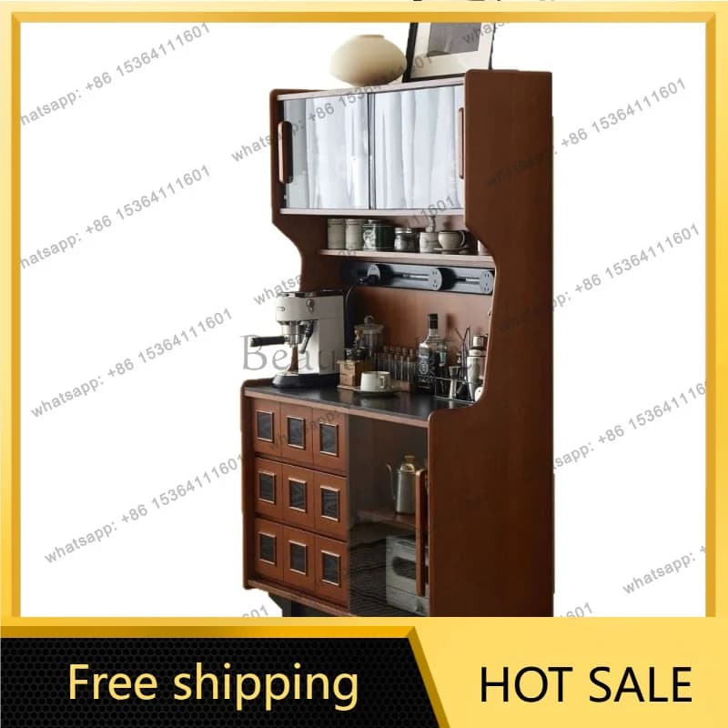 Zj. French solid wood dining side cabinet retro living room integrated against the wall medieval storage locker