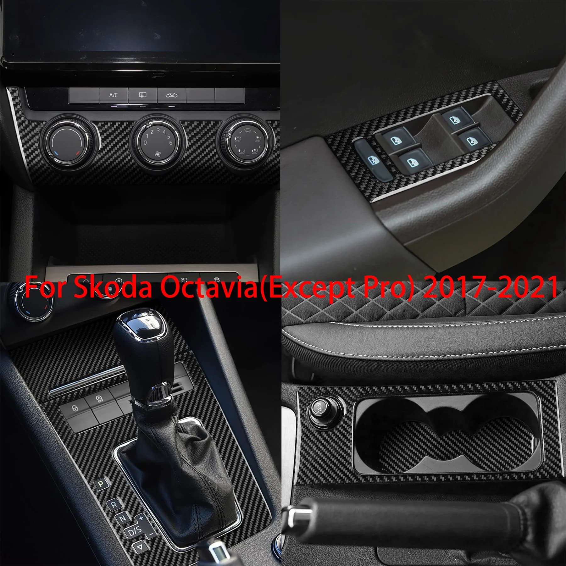 For Skoda Octavia(Except Pro) 2017-2021 Car Interior Accessories Sticker Carbon Fiber Window Button Lifting Gear Shift Panel