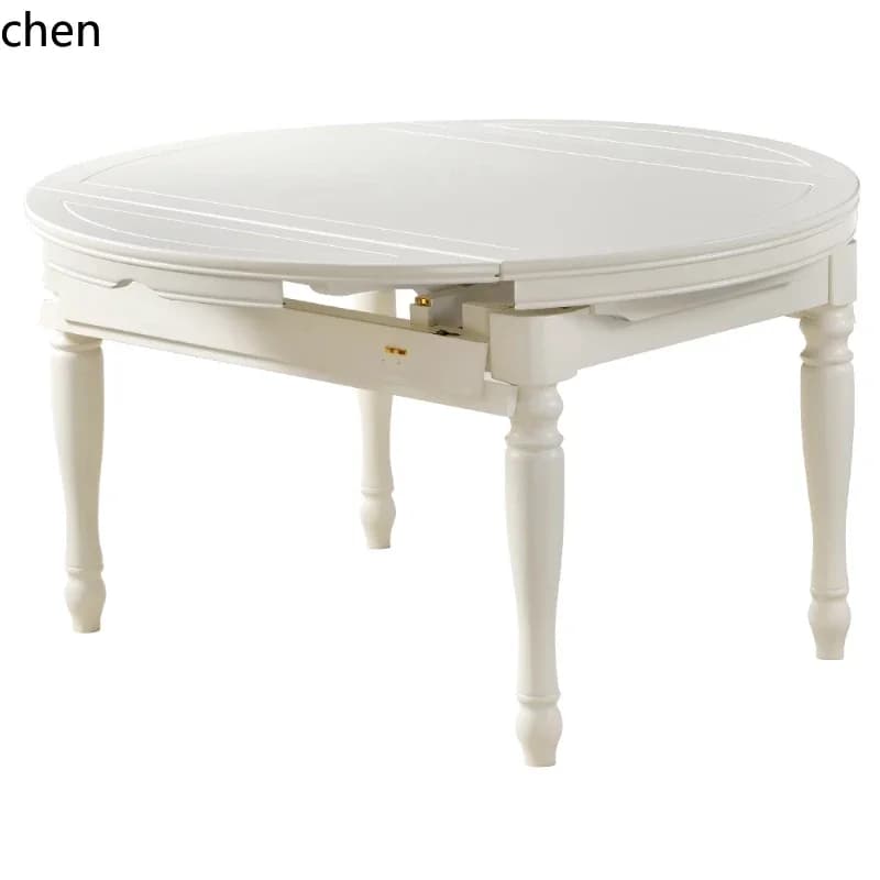 YFY  solid wood dining table white retractable folding household variable round table dining table all solid wood combination