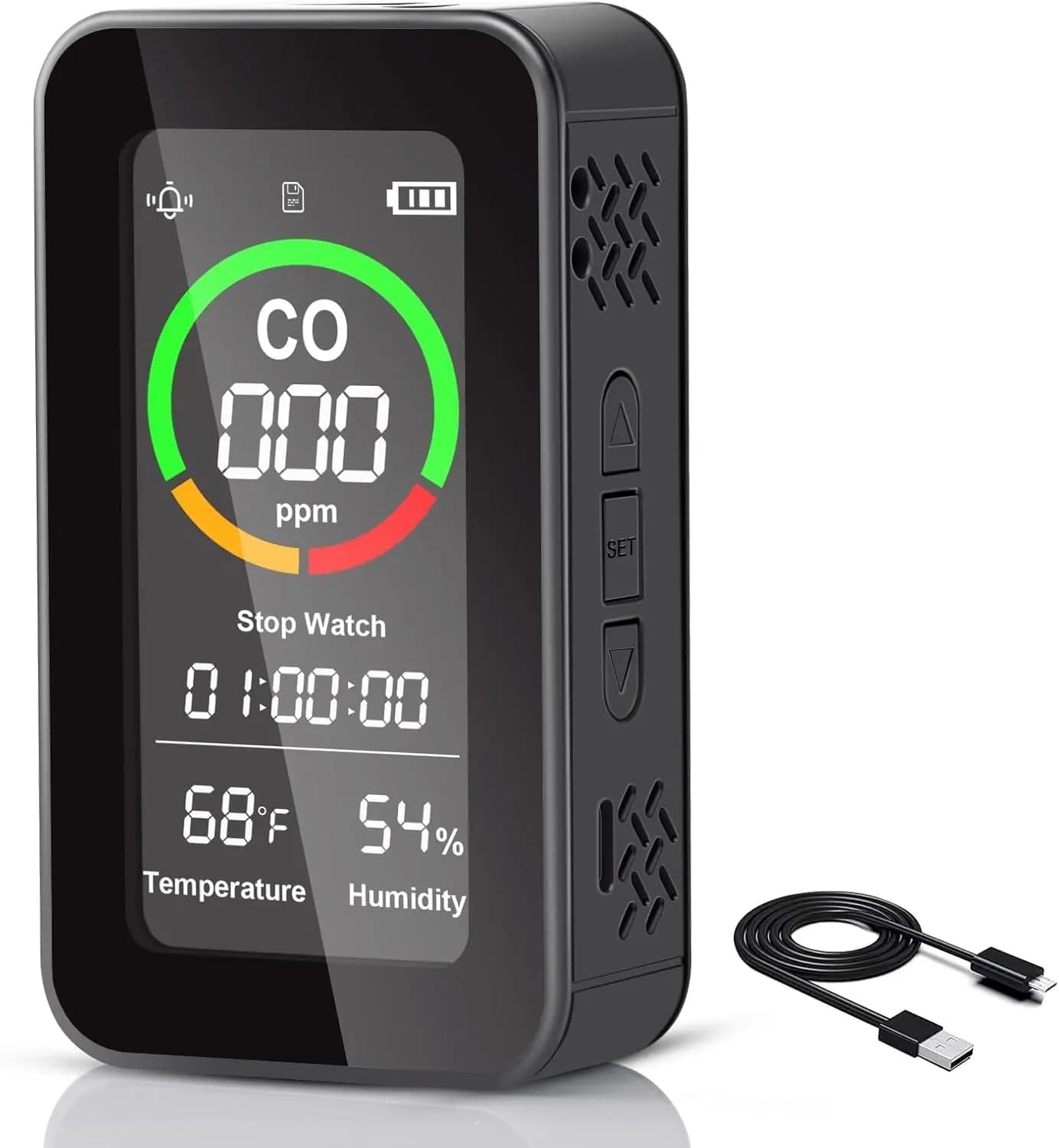 2026 Smart 3 in 1 Carbon Monoxide Temperature Humidity Detector with Emergency Light  for Outdoor Camping