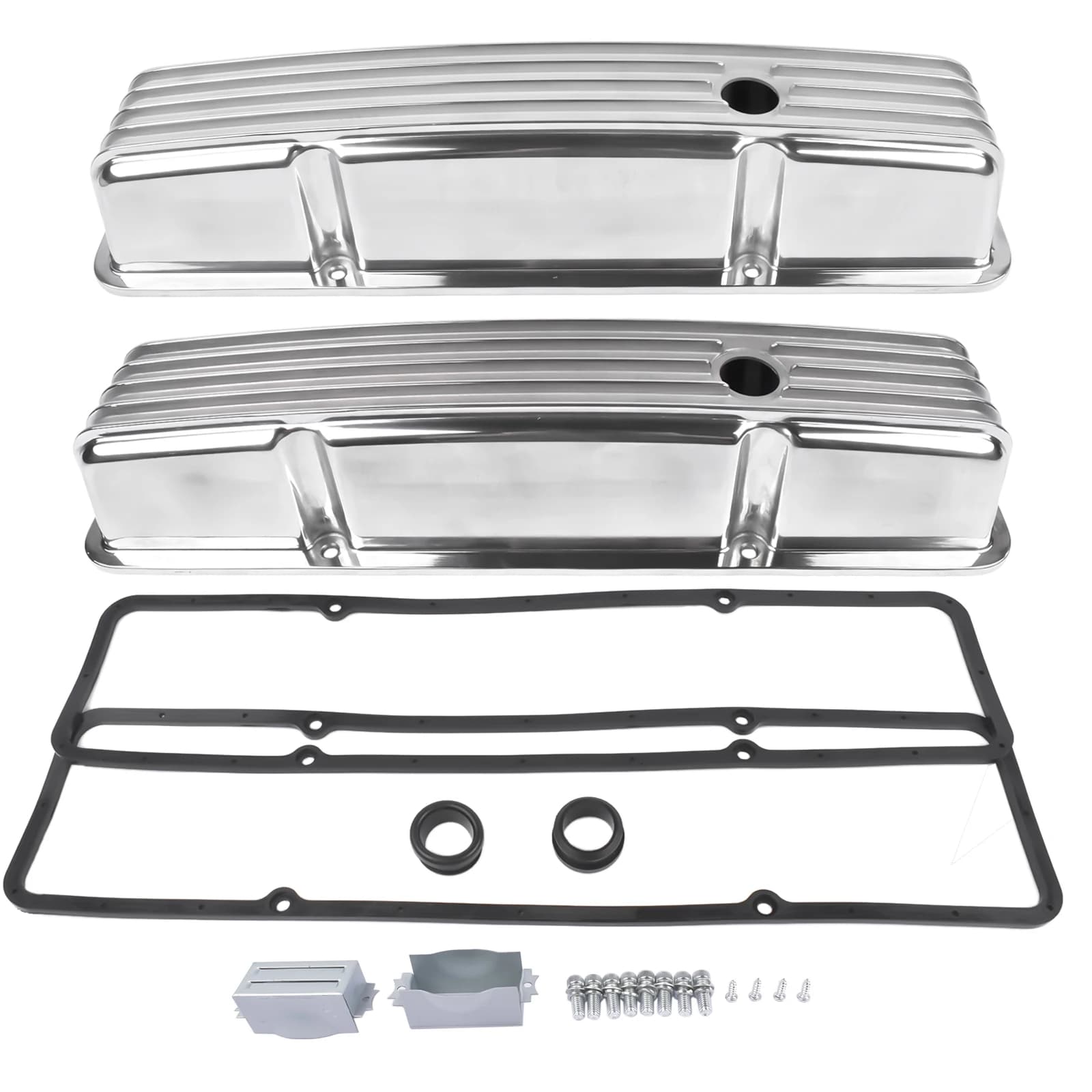 Glossy Finned Aluminum Tall Valve Covers With Bolts for Small Block 283-400