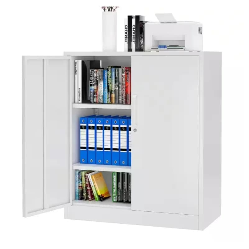 Small Metal Cabinet With 2 Doors With 2-Adjustable Shelves Storage Cabinet For School Home Office Hotel Hospital Use