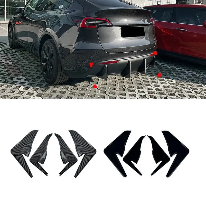 4Pcs Car Rear Bumper Diffuser Lip Wing For Tesla Model Y 2017-2024 Car Rear Splitter Canards Auto Part Body Kits