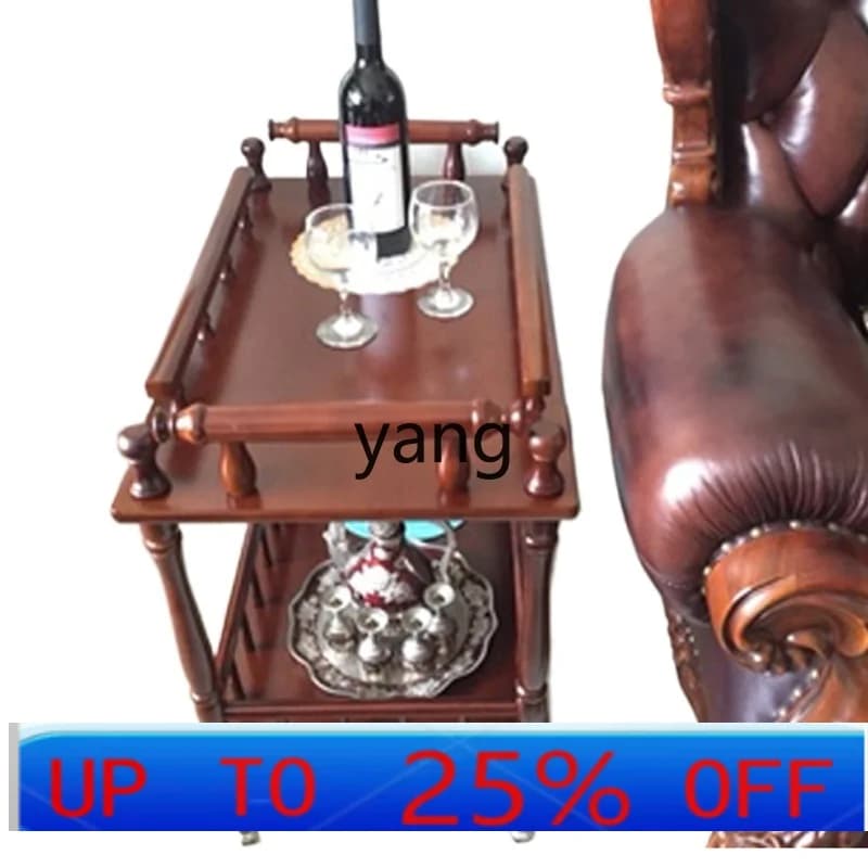 LH solid wood table mobile coffee table shelf sofa side cart small bookshelf