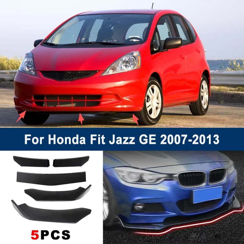 For Honda Fit Jazz GE 2007-2013 model, adjustable 5PCS front bumper lip spoiler protection decorative kit, car body kit