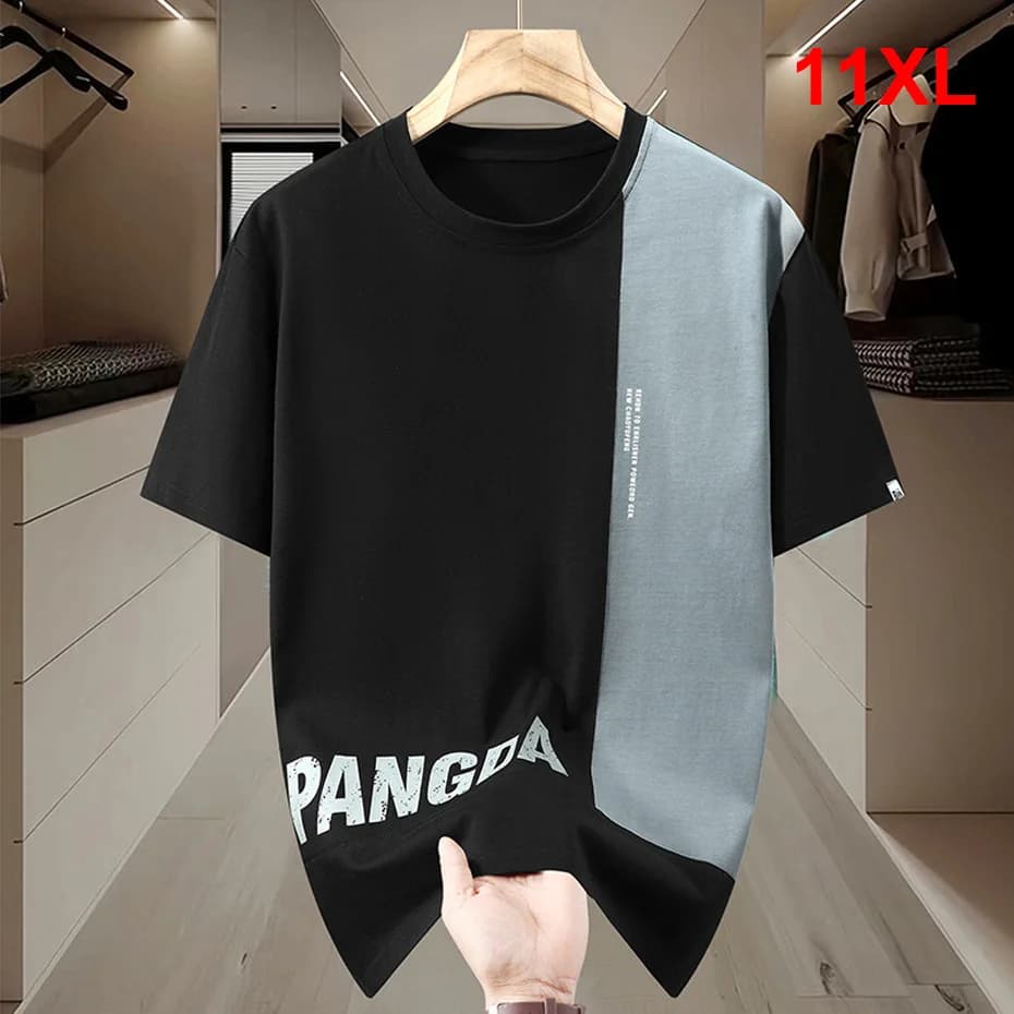 11XL 10XL Plus Size T-shirt Men Summer Short Sleeve Tops Tees Fashion Casual Patchwork Tshirt Male Big Size