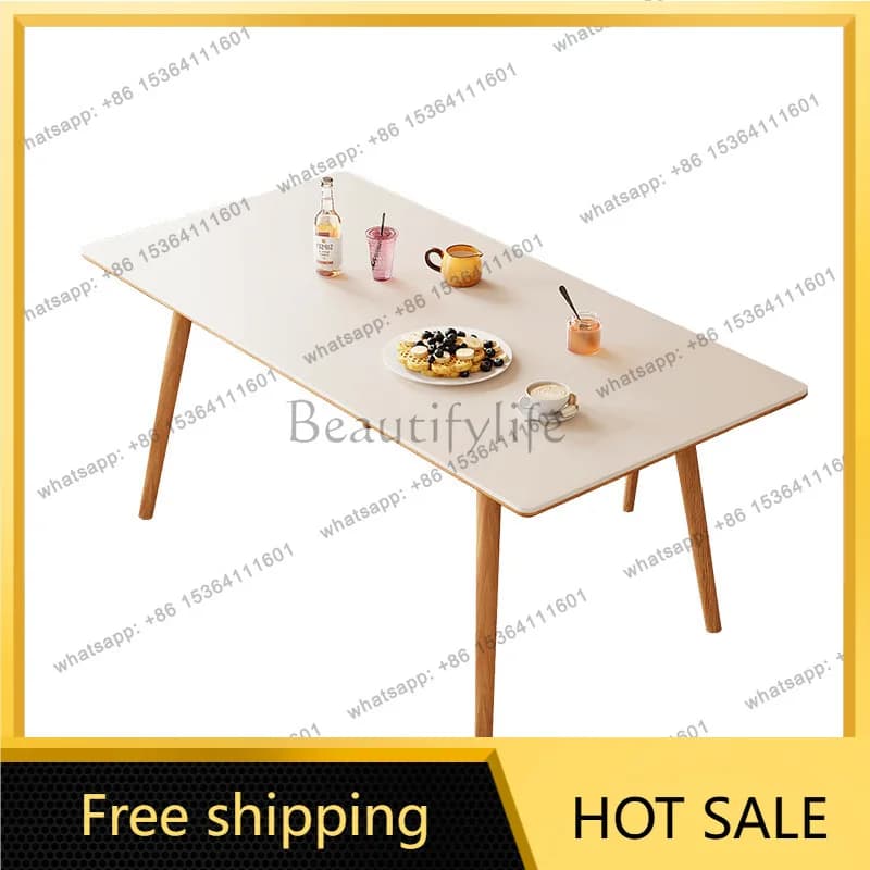 Solid wood dining table Household log color rock slab dining table Small apartment modern simple ash wood dining table