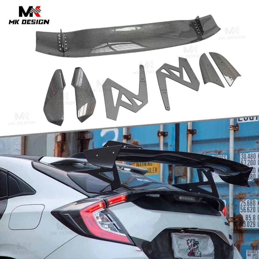 Real Carbon Fiber Spoon Style Rear Trunk Wing for Honda Civic 10th Gen FK7 FK8 Type R 2017-2021 Rear Spoiler Swan Neck Wing