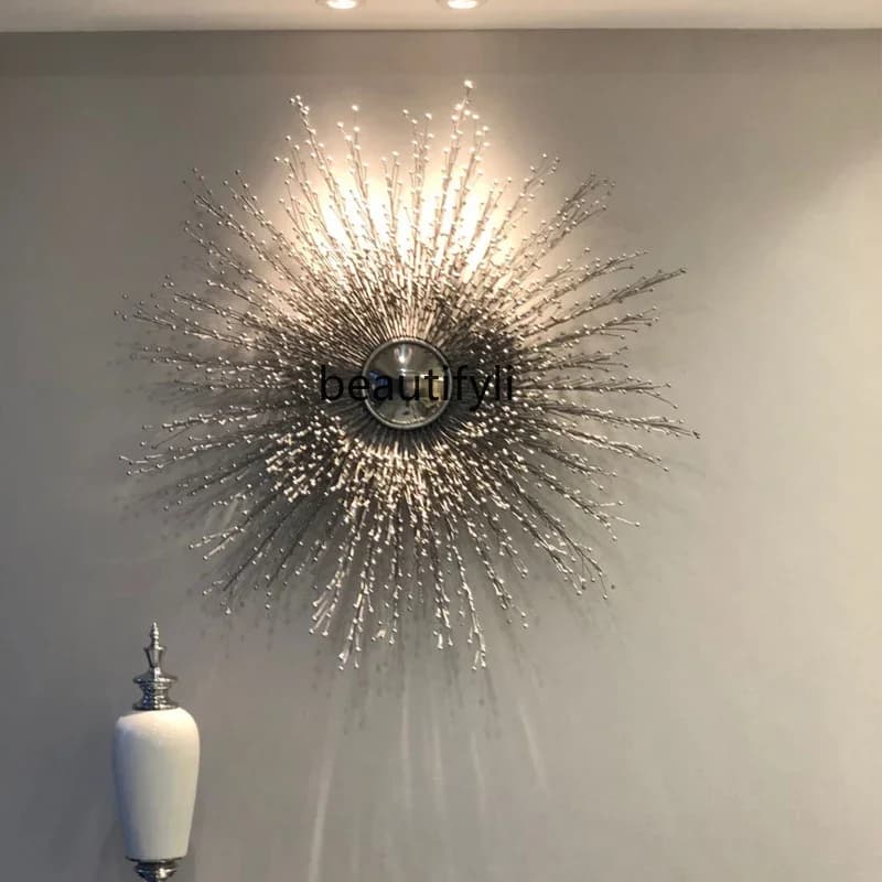 Light luxury decoration wall pendant metal wall decoration sofa background wall decoration  wrought iron mirror