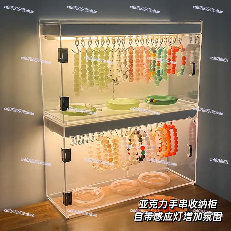 Bracelet Storage Box Acrylic Transparent Multi-layer Dustproof Wenwan Crystal Bracelet Display Case with Light