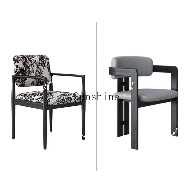 Modern simple new Chinese black retro back chair solid wood  FT