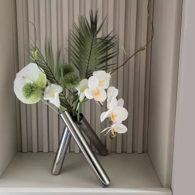 Simple modern light luxury stainless steel flower ornament, dining table coffee table desktop geometric vase