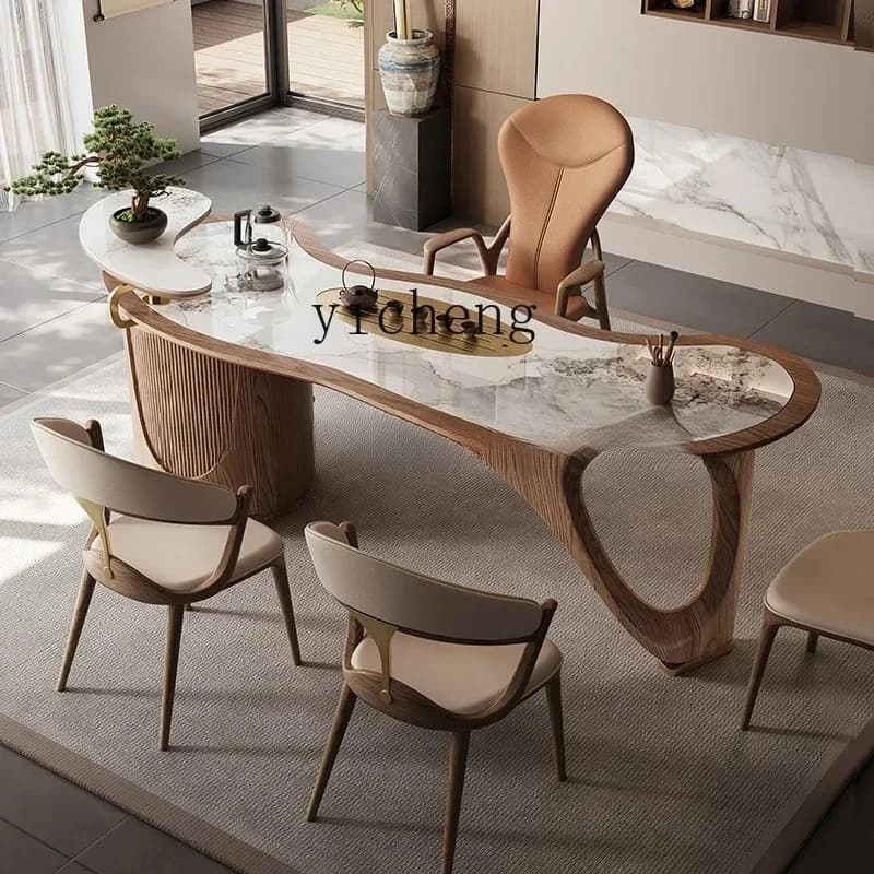 YY- New Chinese Solid Wood Tea Table And Chair Combination Office Tea Integrated Modern Simple Rock Slab Tea Table
