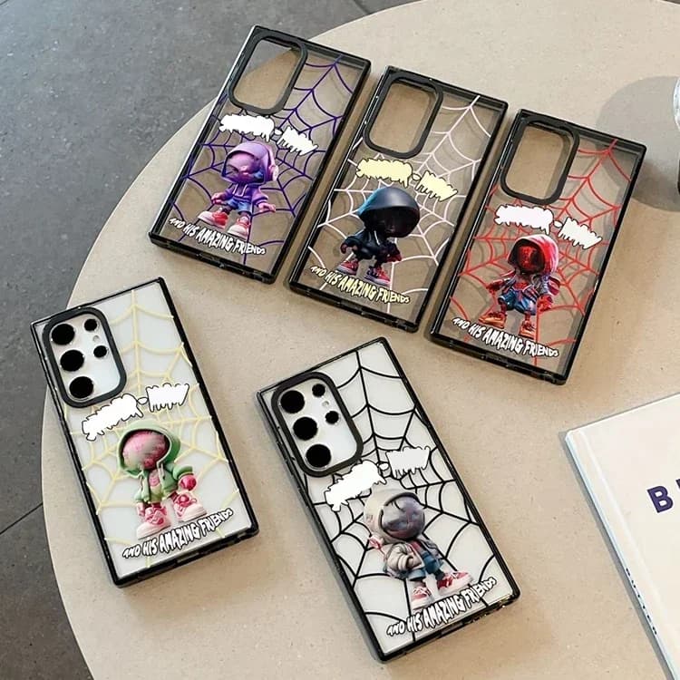 Cute Q-version Anime Acrylic Black Border Case for Samsung Galaxy S22 S23 S24 Ultra S23+ S24 Plus Protective Shell