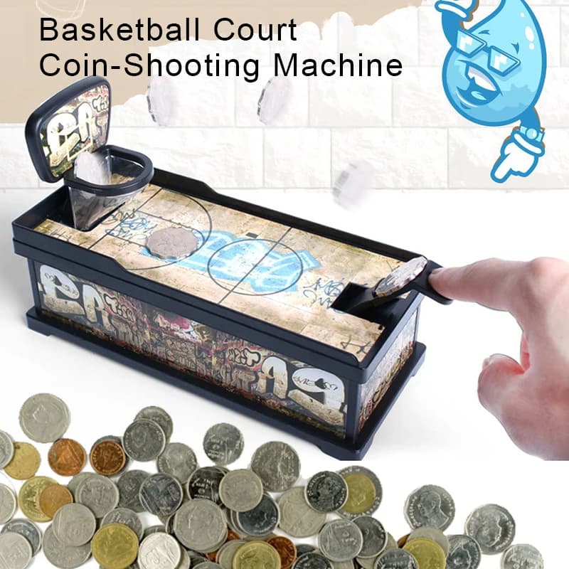 Coin Shooting Decompression DIY Piggy Bank, Novelty Desktop Basketball Court Game Interactive Piggy Bank, Coin Savings Box