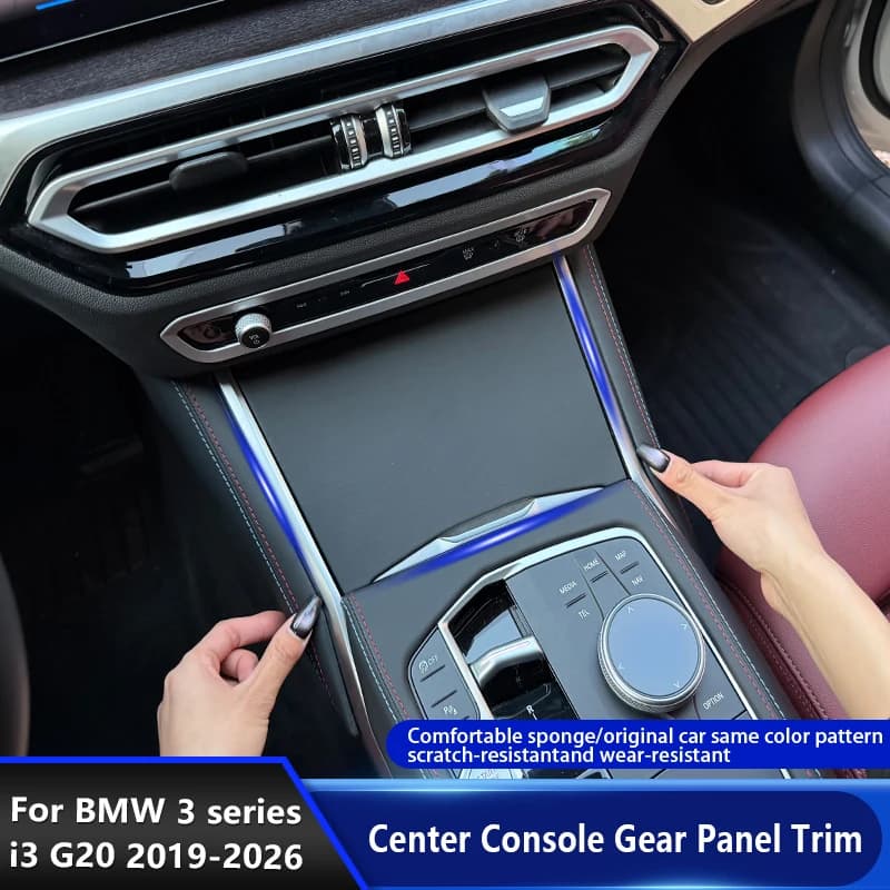 The stitching and spongeon both sides of the central control gear panel For BMW 3 Series i3 G20 2020-2026 interior accessories