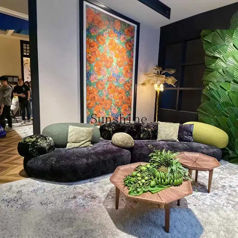 minimalist fabric special-shaped living room large apartment module combination design, personalized and creative pebble sofa