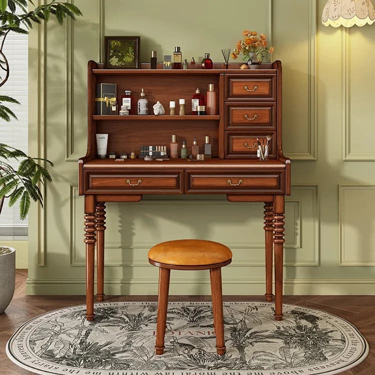LH Vintage Solid Wood Dresser Master Bedroom Premium Sense Foldable Mirror Flip Makeup Table