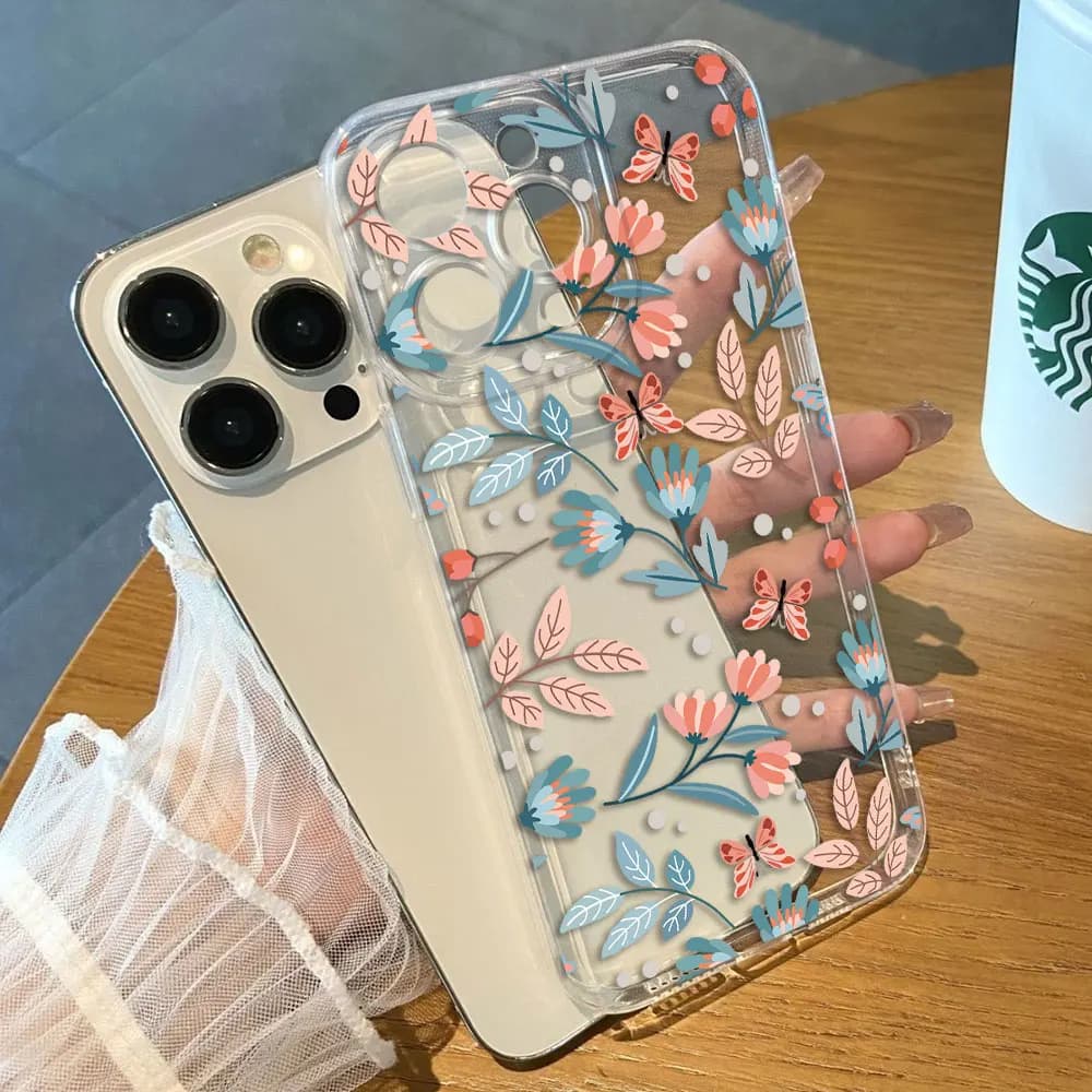 Butterfly Flower Clear Phone Case For Samsung Galaxy S26 S25 S24 S23 S22 S21 S20 FE S10 PLUS ULTRA EDGE DIY Case Shell Funda