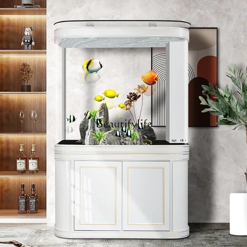 09Ecological goldfish tank  floor-to-ceiling glass light luxury household medium-sized intelligent bottom filter aquarium