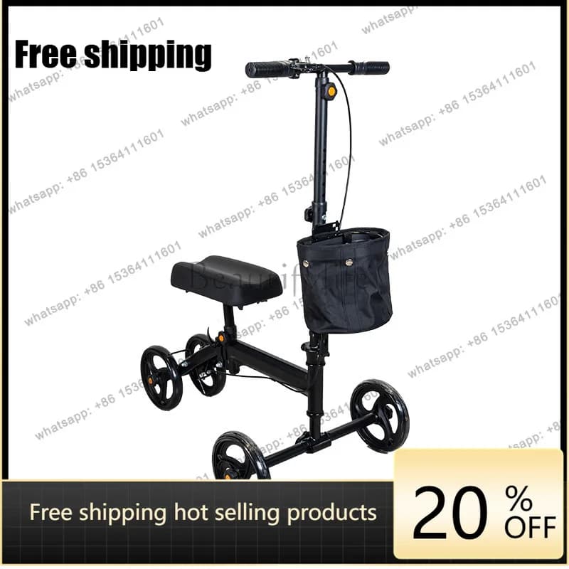 YJ Foldable Lightweight Walker With Seat For Single Leg Injury Knee Fracture Walking Aid