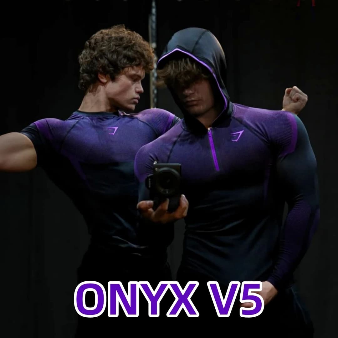 GYMSHARK ONYX 5.0 V5 Fitness Suit Tight Top, Fitness Suit Training T-shirt, GYMSHARK Sports Short Sleeve Tank Top Hoodie