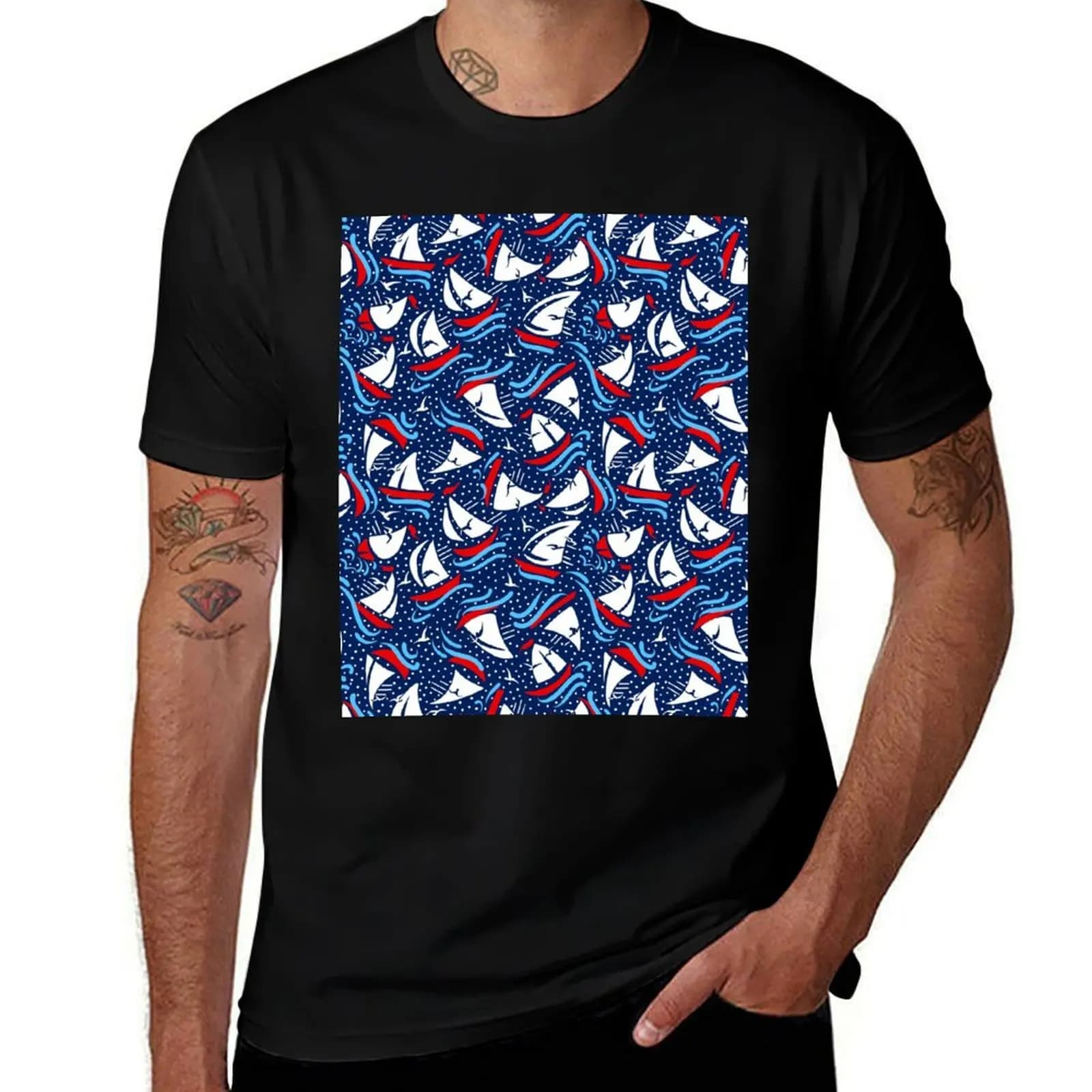 Little Sailboat Regatta Navy Blue T-Shirt Casual Loose Fit Short Sleeve T-Shirt
