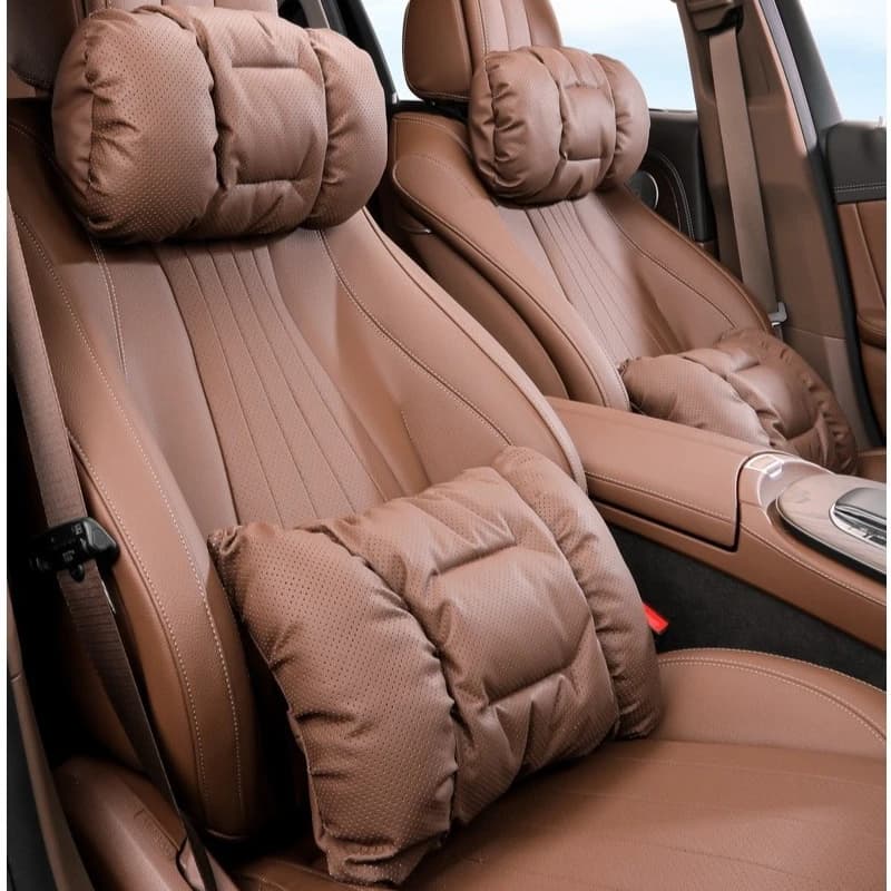 Soft Nappa Leather Car Neck Pillow Car Waist Pillow Comfortable Car Headrest Lumbar Support Seat Accessories Cars Neck Cushion