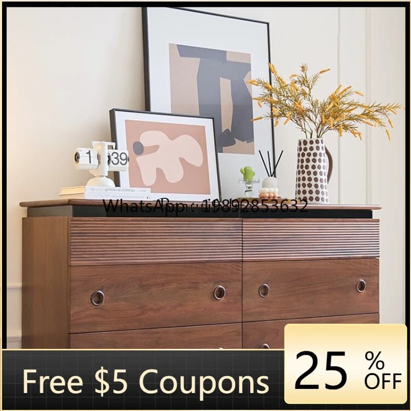 FF Medieval black walnut solid wood living room bedroom retro storage cabinet