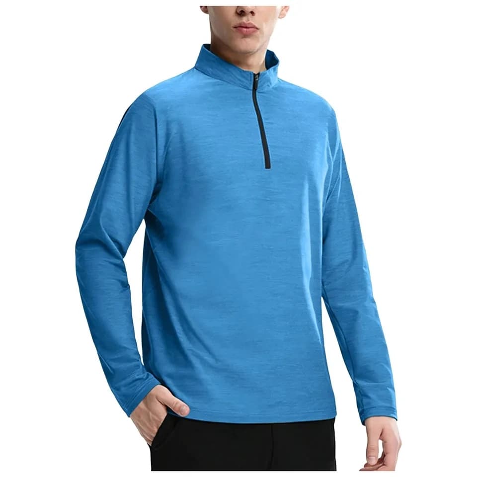 Men's Half Zipper Fitness T-Shirts Solid Quick Drying Long Sleeved T Shirt For Men Athlectic Tee Shirts Workout Pullover Tops