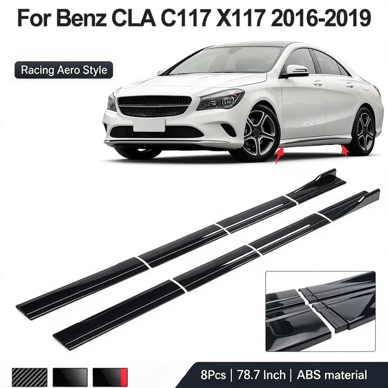 78.7inch/2m Sectional Side Skirt Extension Lips For Mercedes Benz CLA C117 X117 2016-2019 - Racing Side Spoiler Car Mod Body Kit