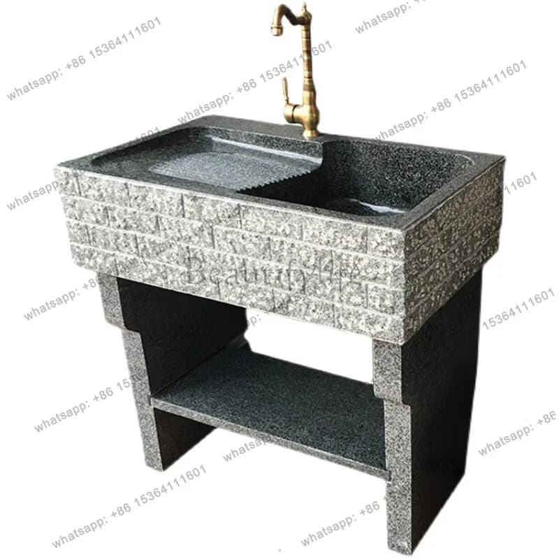 Marble laundry pool with washboard integrated whole stone wash basin balcony household basin
