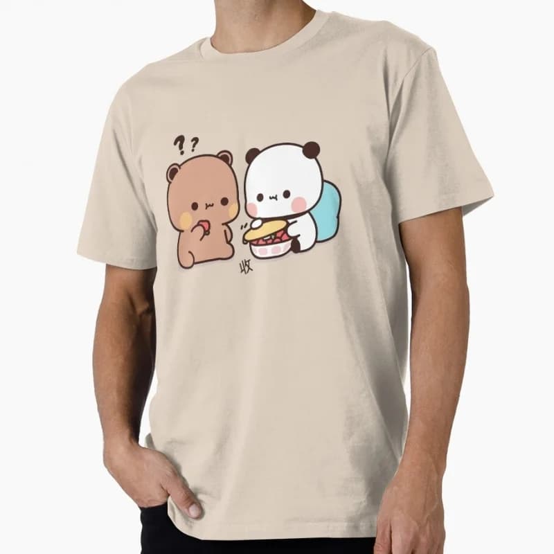 Bubu & Dudu eating fruits together t shirt ‌kawaii‌ Panda Bear Cartoon Graphic tee Cute Y2K Clothes 100% cotton All size Tee