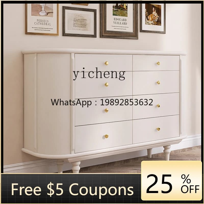 YY French Style Solid Wood Chest of Drawers Bedroom Storage Cabinet Simple Entryway Drawer Light Luxury Eight-Drawer Cabinet