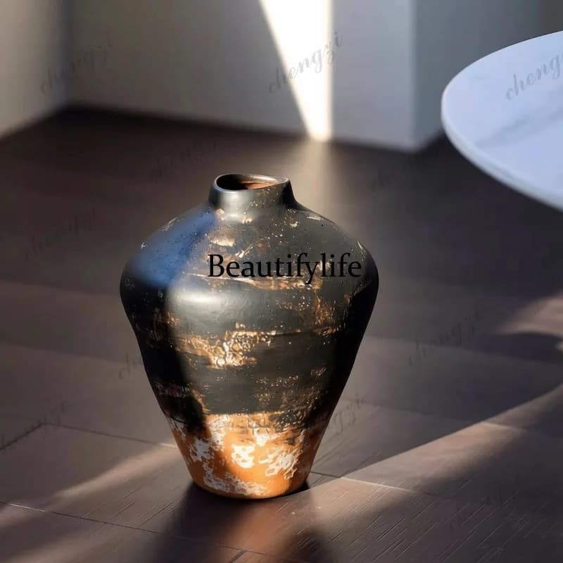Wabi Sand Medieval Old Ceramic Ornament Living Room Model Homestay Soft Decoration Large Flower Arranger