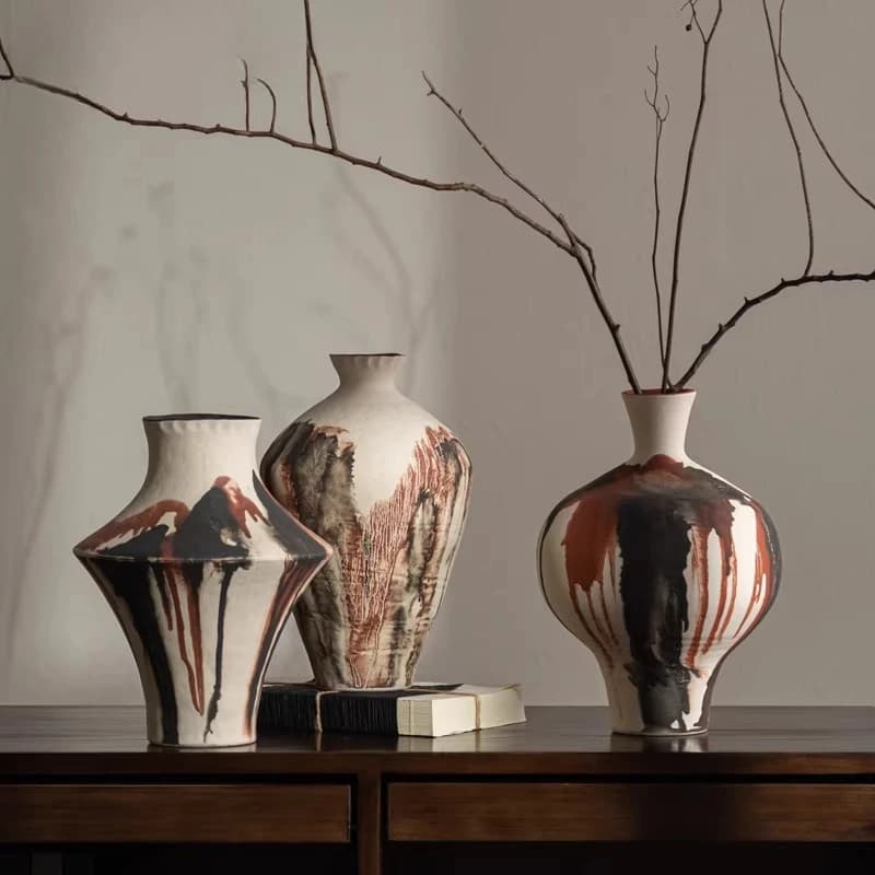 Wabi Sabi Aesthetic Ceramic Table Vase Living Room Home Decor Hotel Model House Zen Ornaments Tea House Decorative Vessel