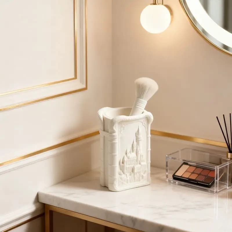 Pen Holder Plaster Doll White Roman Castle Ornament Makeup Storage solid creamy white Relief Ornament