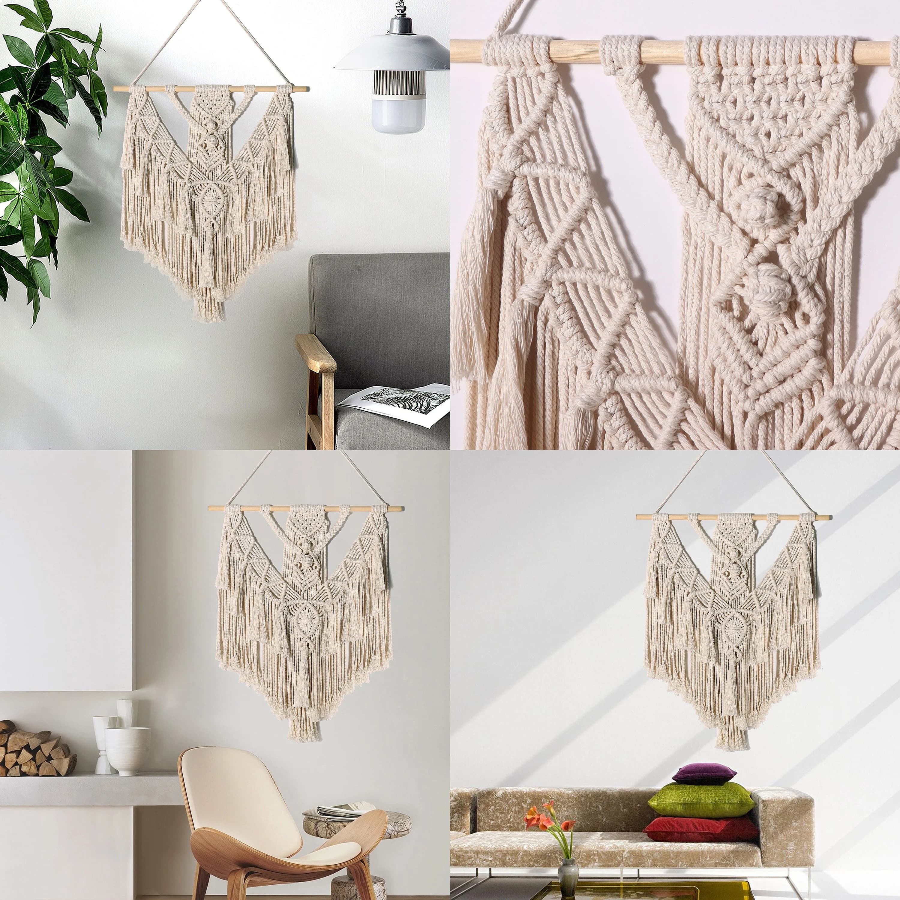 Bohemian Handwoven Macrame Wall Hanging Tapestry Tassel Decor for Boho Home Bedroom Decorative Wind Chime Ornament