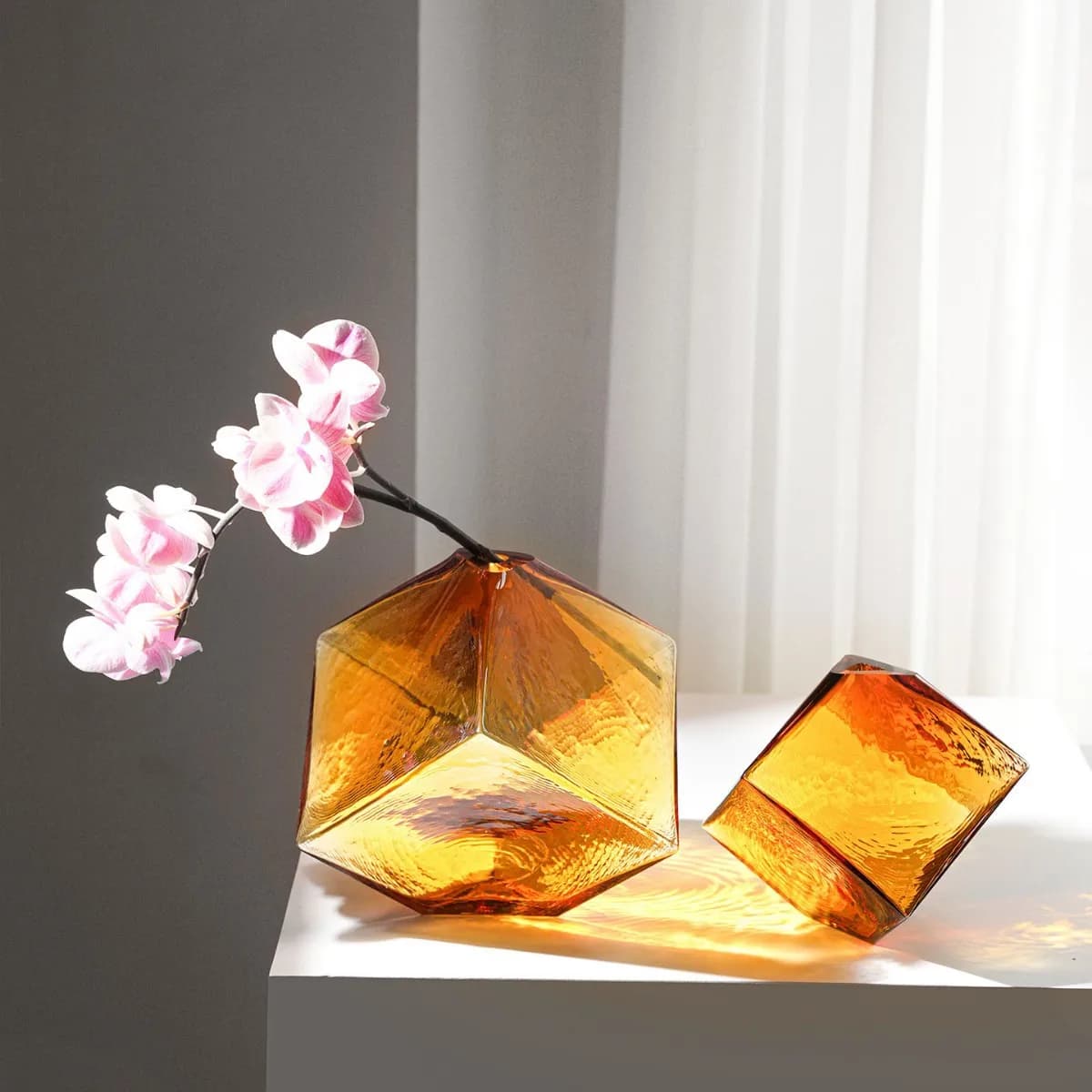 DSA Concave Hydroponic Glass Vase Home Soft Flower Arrangement Crafts Geometric Vase Ornament Stained Glass