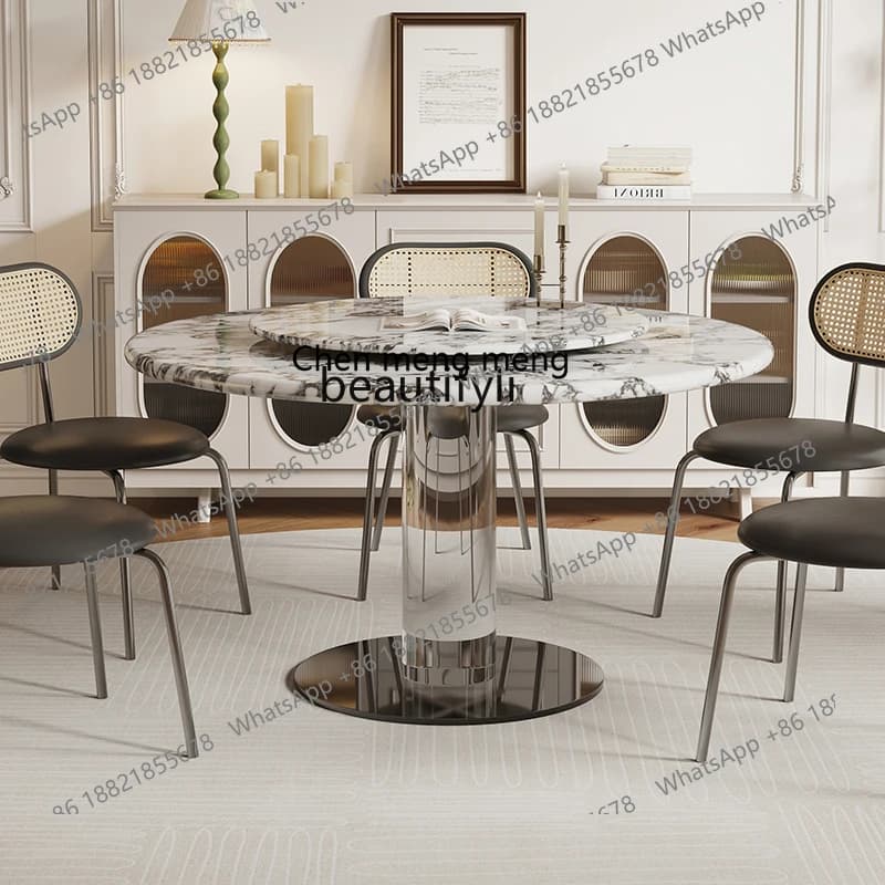 French cream wind acrylic suspended natural marble round dining table household negotiation table and chairs