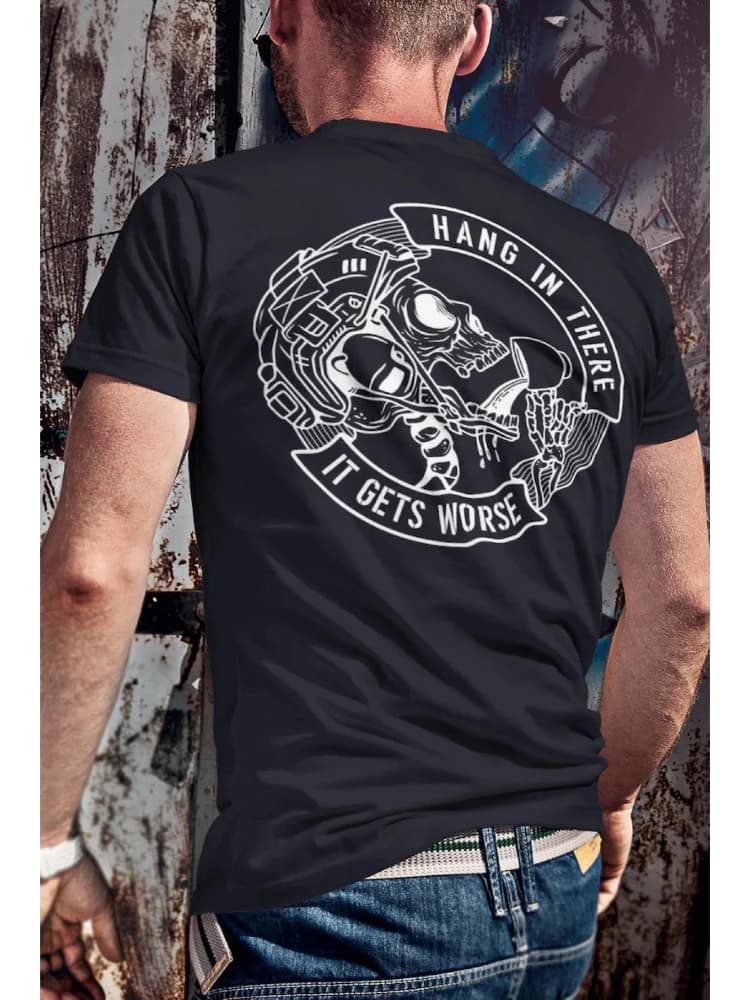 Printed with the  hang in there-it tegs worse Tactical Military pattern -100% cotton short sleeve O-neck printed men's T-shirt.